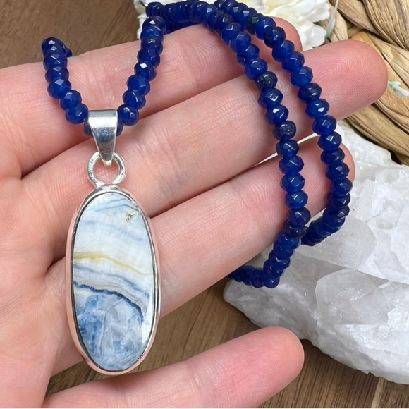 SALE❗️Jewelry Set Ring Size 8 Blue Scheelite Pendant Sterling Silver 925 - Picture 4 of 12